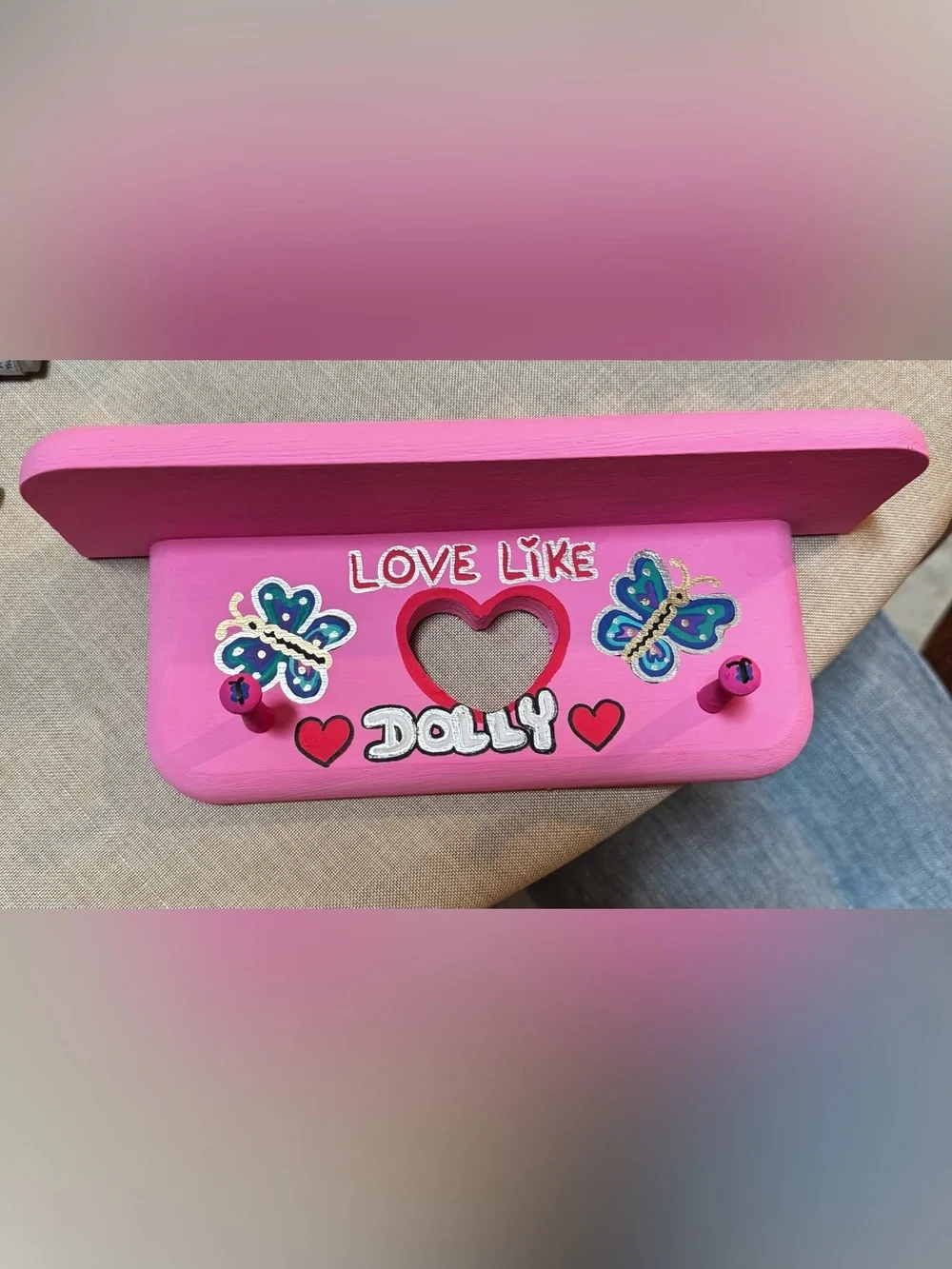 Pink 'Love Like Dolly' Heart & Butterfly Wall Hook Shelf